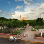 The tree-lined zocalo is the center area in the colonial city of Mérida